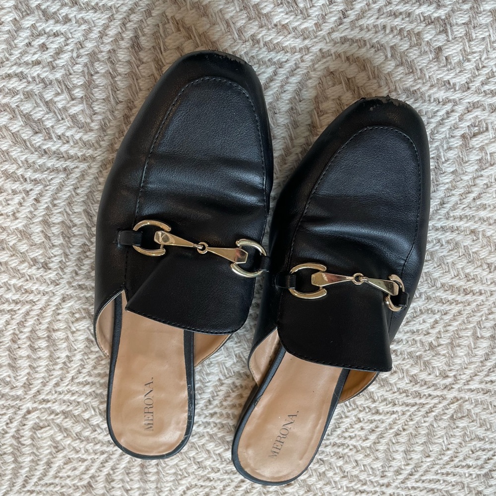 Black Loafer Mules